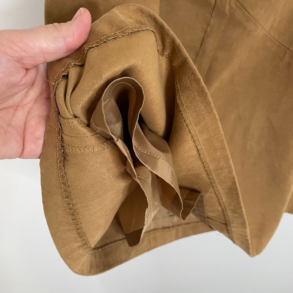 Talbots Skirt FAUX SUEDE Camel Beige Tan Flared A-line Career 16P Lined‎ Midi - Picture 7 of 9